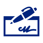 blue pen and check icon 